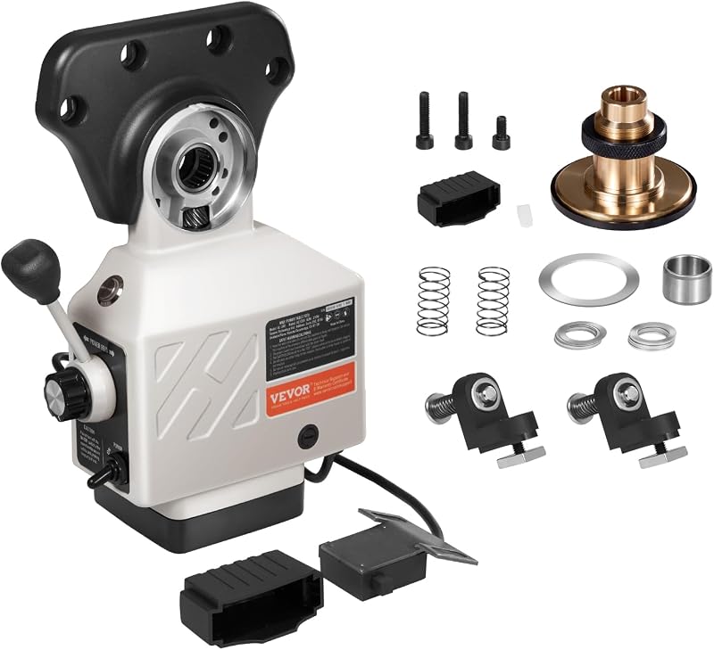 VEVOR X-Axis Power Feed for Milling Machine 450 in-lb Torque 0-200RPM Fixed | for Bridgeport Knee Type Milling Machines, Compatible with a 5/8" End Shaft Diameter, 110V Power Table Feed Mill, with Gear