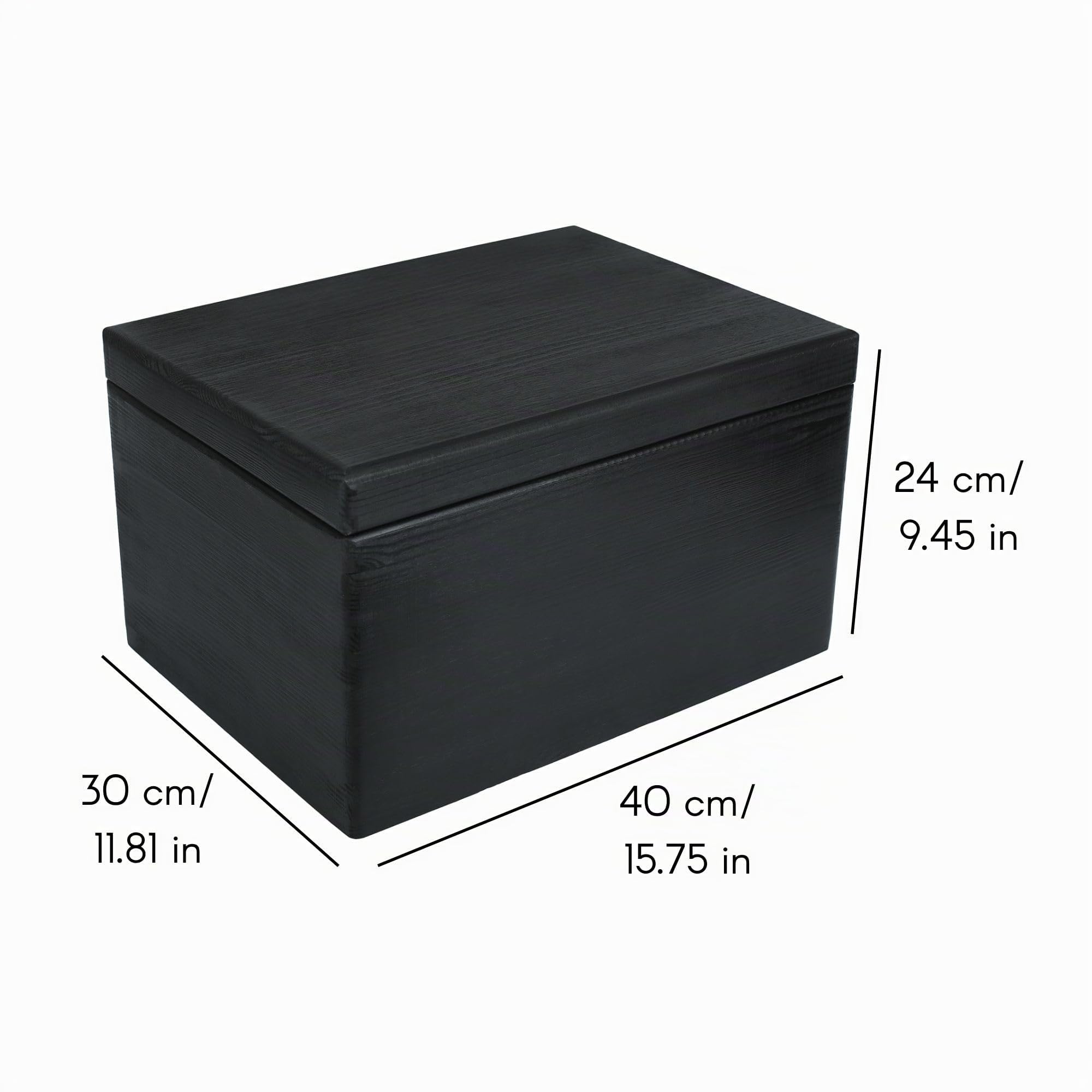 Creative Deco Boite Rangement en Bois Noir | 40 x 30 x 24 cm (+/- 1 cm) | avec Couvercle | Boite en Bois | Boite a Souvenir | Boîte Caisse Malle Coffre | BRUT ET NON PONCÉ