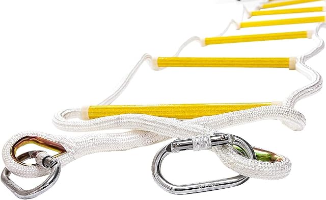 Certified Rope Ladder Fire Escape Use 2.5m (8ft) - Retractable Safety Rope Ladders with Spring Hooks – Lightweight & Compact - Multi Function - Reusable - Emergency Exit Ladder