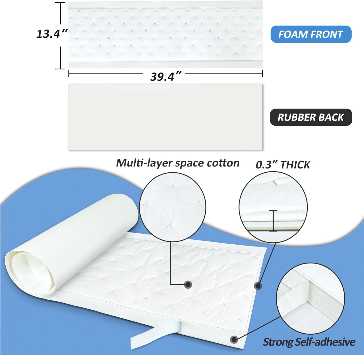 bxi double noise blocker pipe sound proof foam, 39.4 x 13.4 x 0.3 inch acoustic foam rubber sound deadening material, sound dampening acoustic panels for hvac, machine, window, wall, door pure white