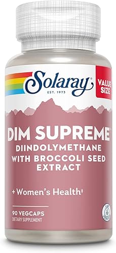 Solaray DIM Supreme 100 mg  Suplemento para la menopausia y el metabolismo de estrógeno con extracto de semilla de brócoli  90 cápsulas vegetales