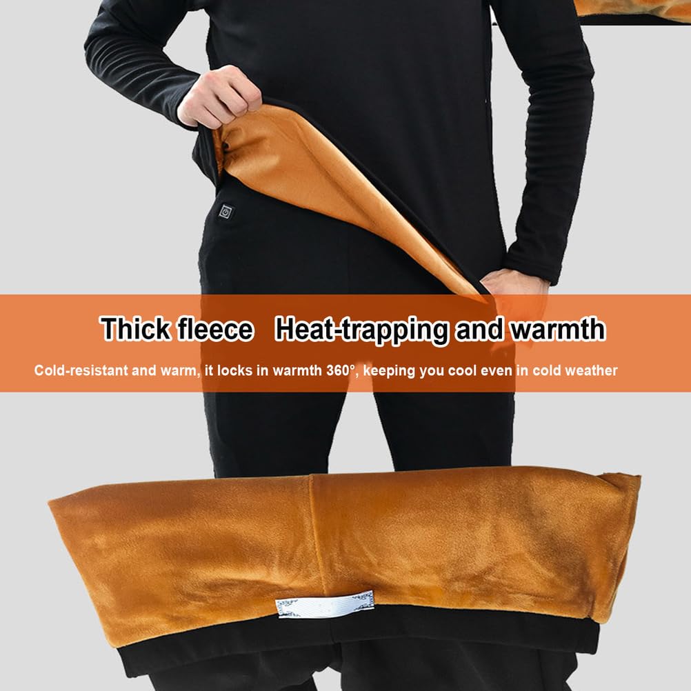Conjunto de Ropa Interior Térmica Eléctrica para Hombre, Capa Base Lavable y Calefactable, Ropa Térmica de Invierno con 9 Zonas de Calentamiento,L