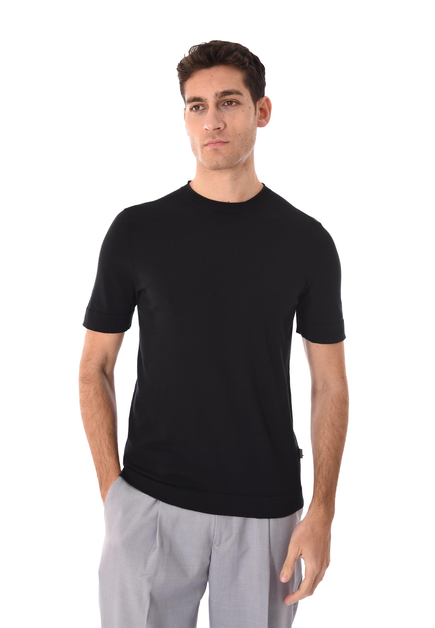 Camiseta de hombre con bolsillo de algodón de manga corta Basic Negro XXL