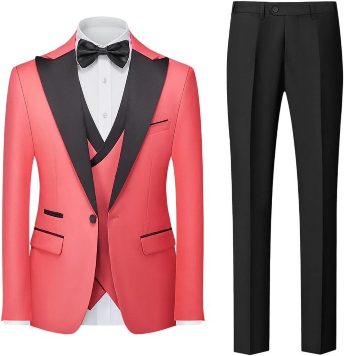 Men's 3 Piece Suit Set Slim Fit Peak Lapel One Button Blazer Vest Pants for Wedding Party Business