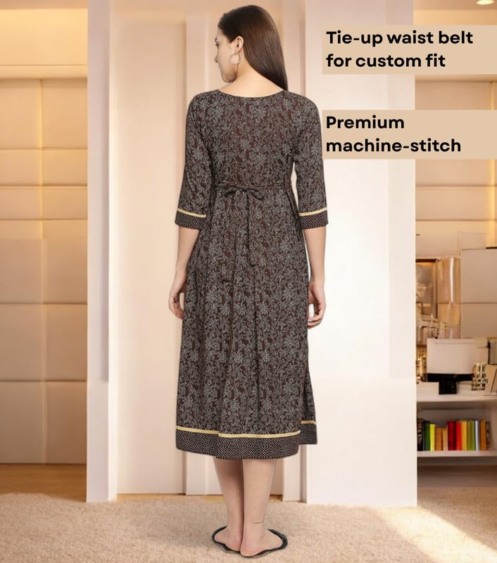 Image of DUMMY SHAPE Feeding Kurtis for Women Cotton Rayon | Printed Pregnancy Flare Kurta with Nursing Zippers to Pre & Post Partum | Maternity Dresses | Gifts for Pregnant Woman