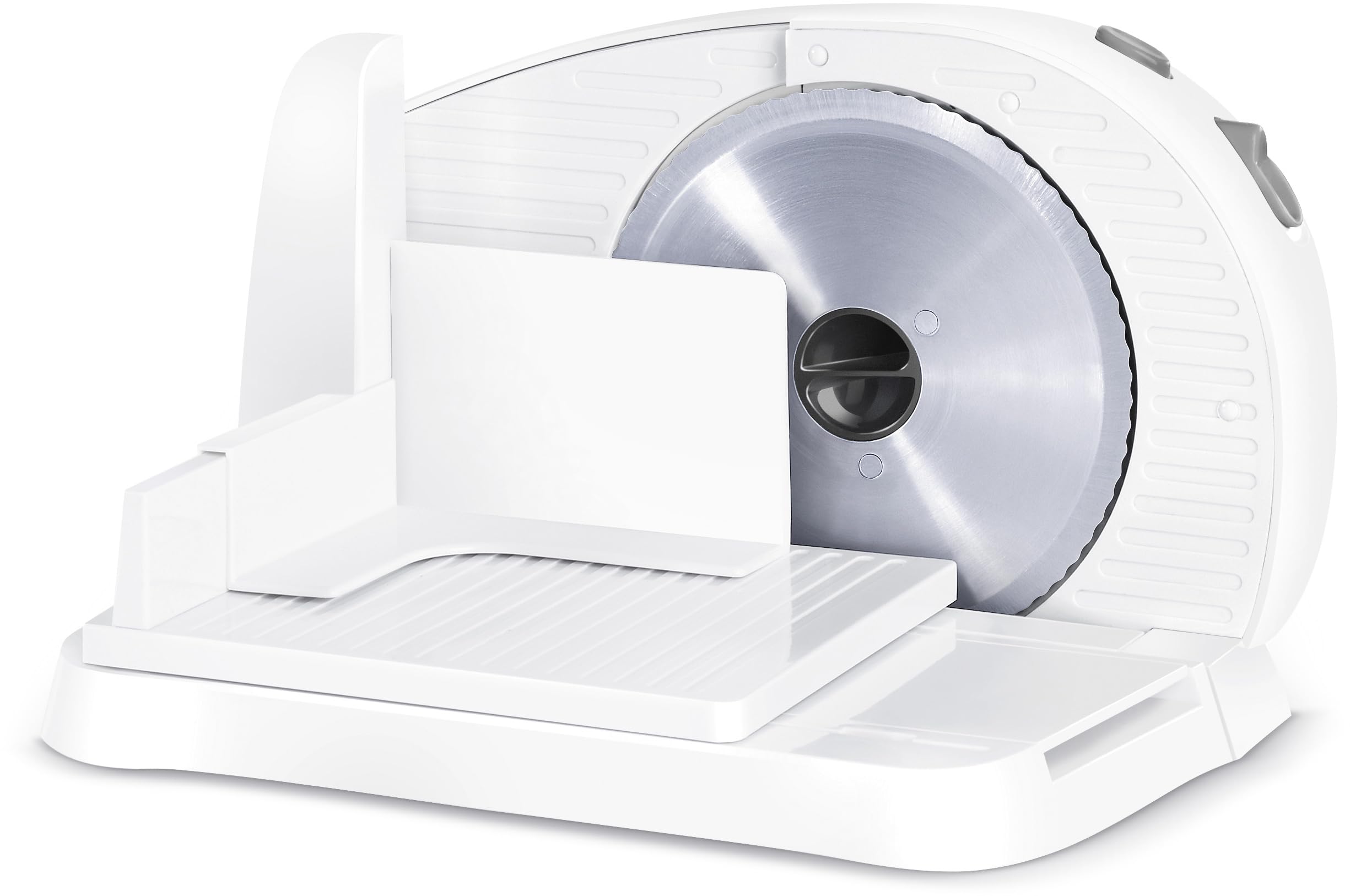 Sencor Affettatrice Elettrica Professionale - Potente e Compatta, Lama in Acciaio Inox 170mm, Spessore Regolabile 0-15mm, Ideale per Prosciutto, Salumi, Pane, Formaggio, 100W - SFS 1000WH - Bianco