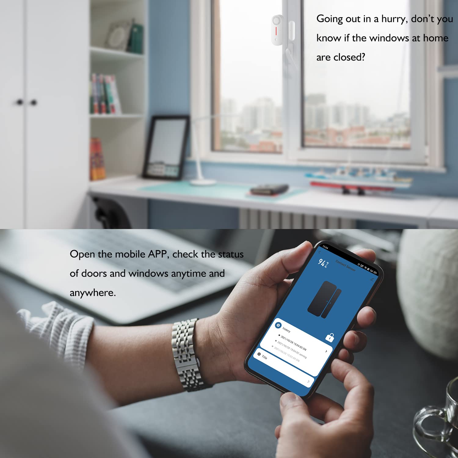 Alarme WiFi pour porte et fenêtre : capteur de porte intelligent, capteur de contact magnétique sans fil pour alerte antivol de sécurité à domicile, alarme 90 dB et notification d'application, capteur