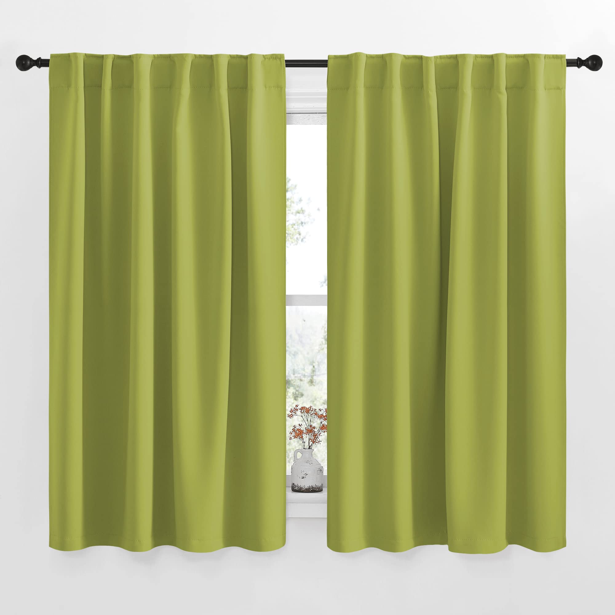 NICETOWN Bedroom Curtains Blackout Drapery Panels - (Grass Green Color) W52 x L63, Double Panels, Window Treatment Blackout Drapery for Windows
