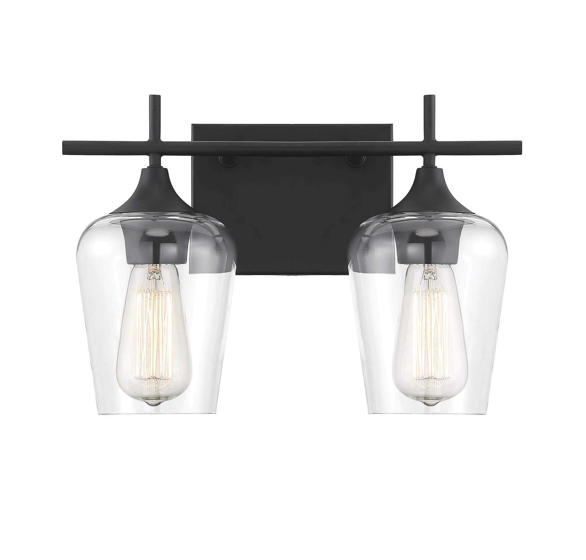 Savoy House8-4030-2-BK Octave 2-Light Bathroom Vanity Light in a Black Finish with Clear Glass (14" W x 9" H)