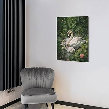 Amazon.co.jp: 絵画 白鳥とその赤ちゃんインテリア 絵画 西洋