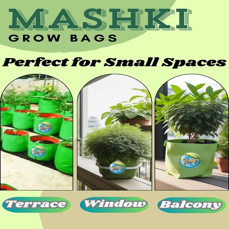 Image of MASHKI HDPE Grow Bags for Home, Terrace & Balcony Gardening - Big Size Vegetable Plant Grow Bags (15x15, 18 inchx18 inch & 24 inchx24 inch - Heavy Duty, UV Stabilized) (5, 18x18 Inches)