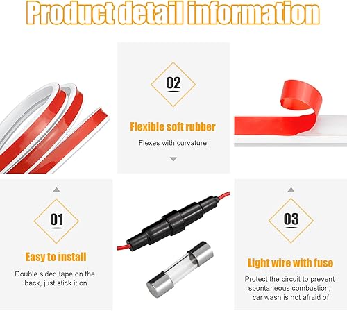 Miniatura 3 de Tira de luz para capó de automóvil de 71 pulgadas, tira de luz diurna flexible y dinámica, tira de luz LED impermeable con protección de fusible,