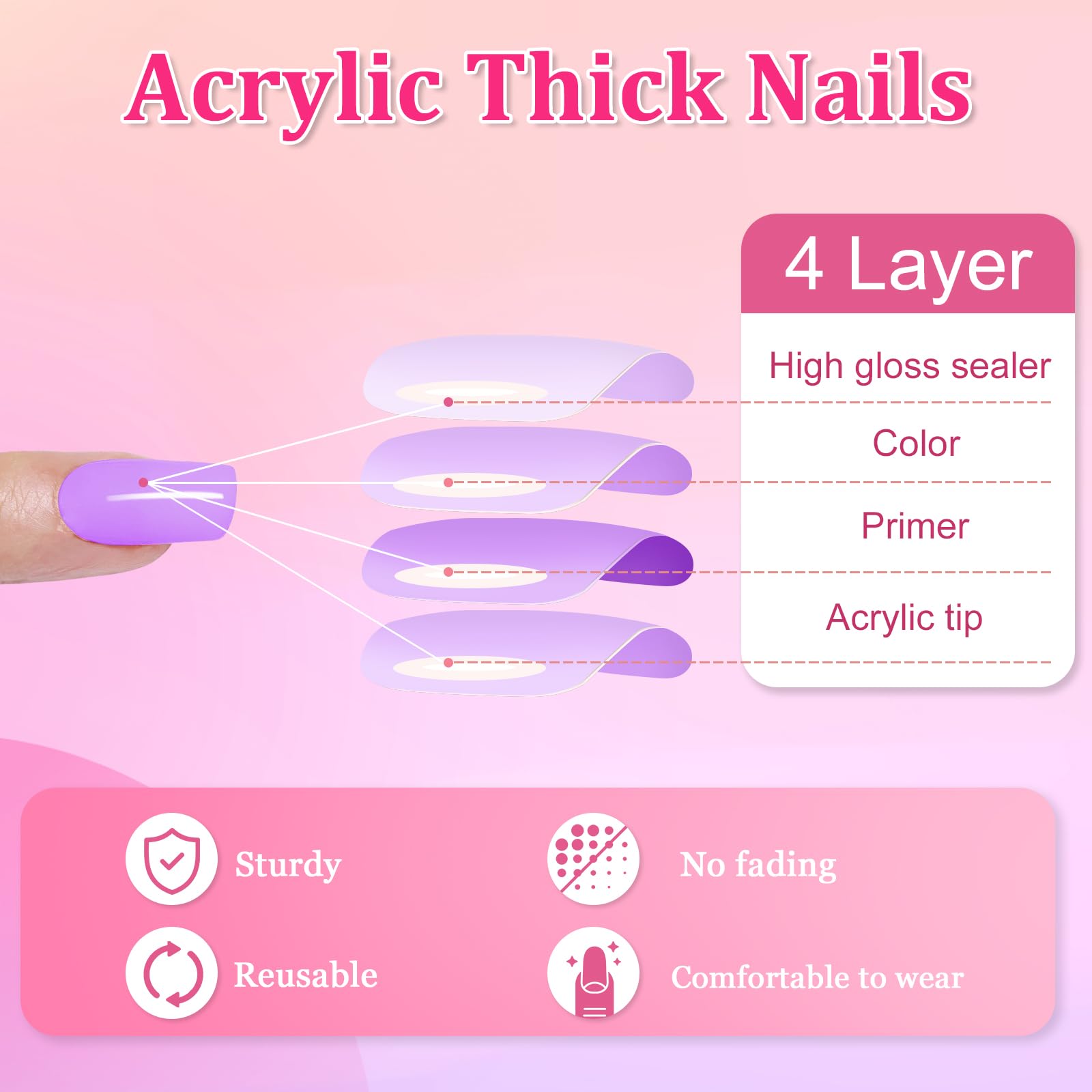24Pcs Coffin Press On Nails, Medium Red Black Gradient Acrylic Full Cover Fake Tips - Image 2