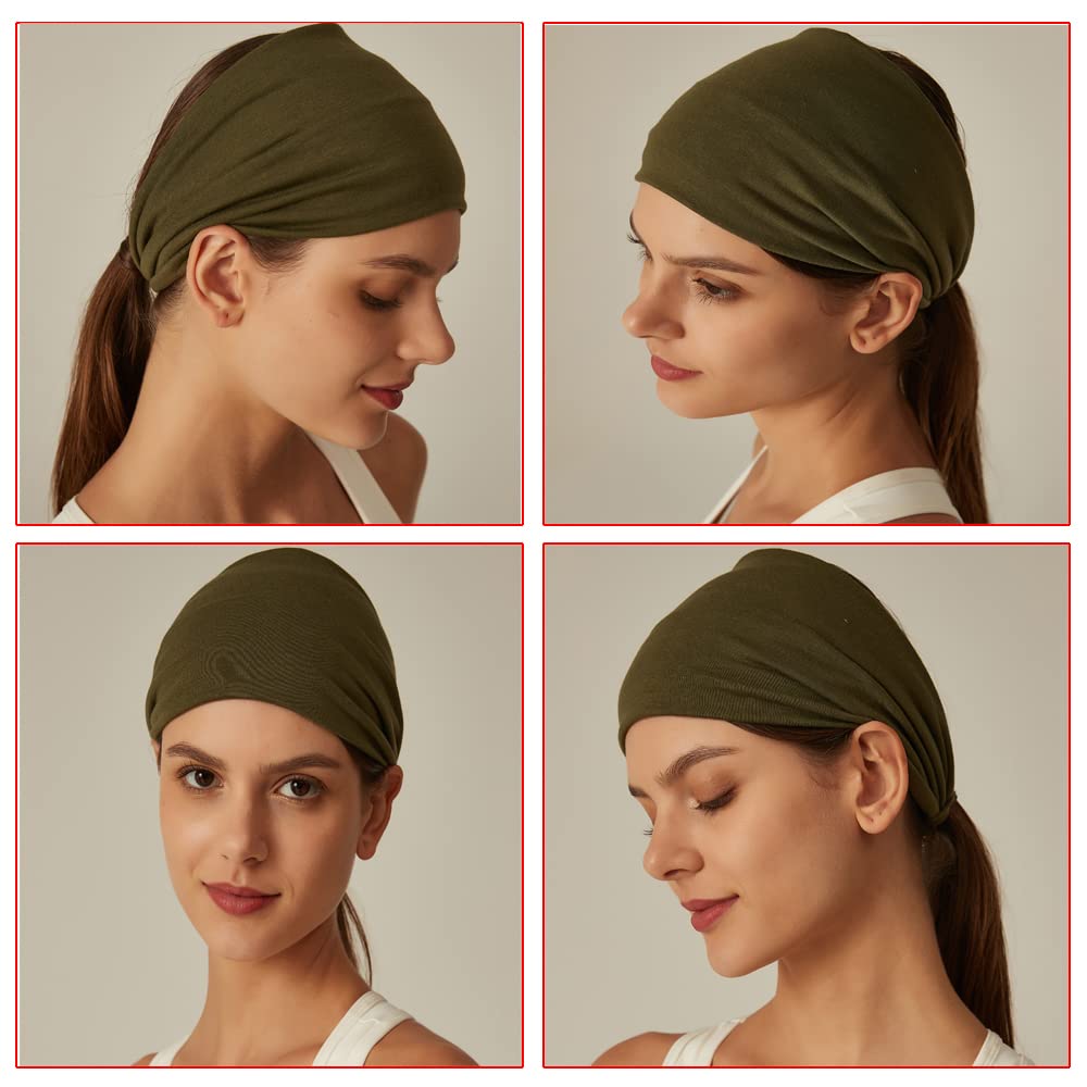 4Pcs Headbands for Women Wide Knotted Turban Bandana Boho Head Scarfs Wraps Yoga Hairbands Fabric Elastic Headband Sport Running Headscarves (PlainRed) - Image 4