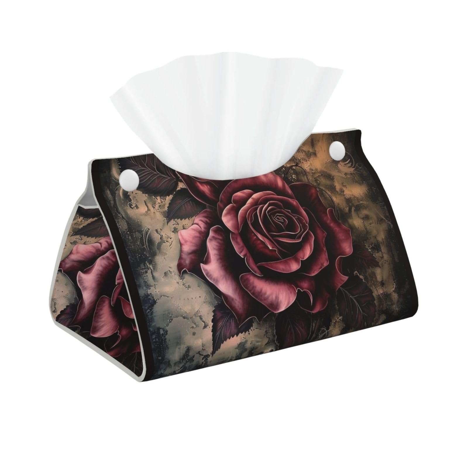 Gothic Rose Print Tissue Box Cover Foldable Tissue Storage Box Leather Tissue Cube Box Holder for Living Room Bedroom Office Car Home Decor