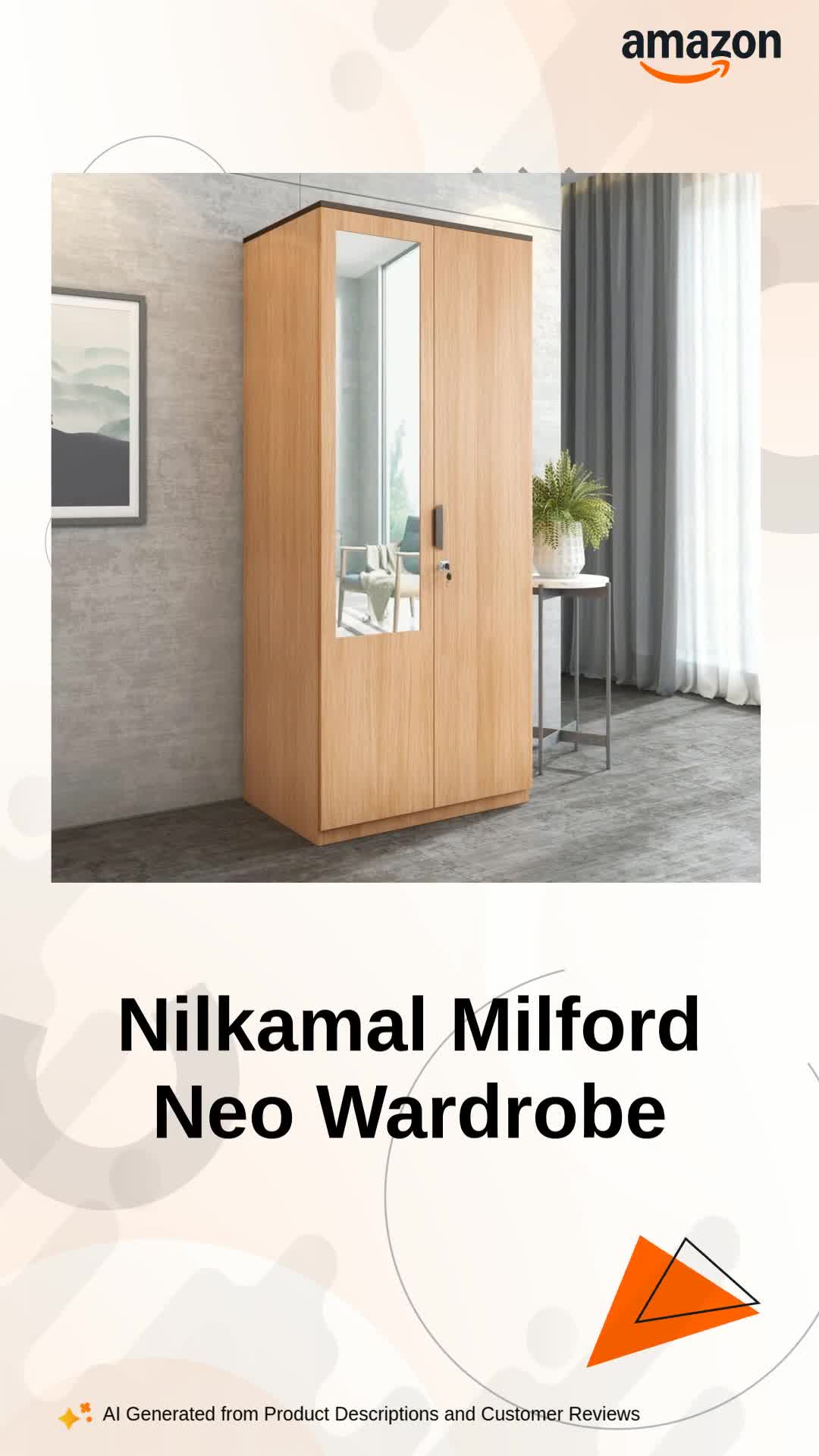 Nilkamal Milford Neo 2 Door Wooden Wardrobe with Mirror for