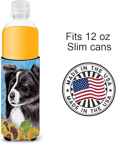 Miniatura 4 de Caroline's Treasures SC9071MUK Border Collie in Summer Flowers Ultra Hugger para latas delgadas puede enfriar la manga de la bebida lavable a
