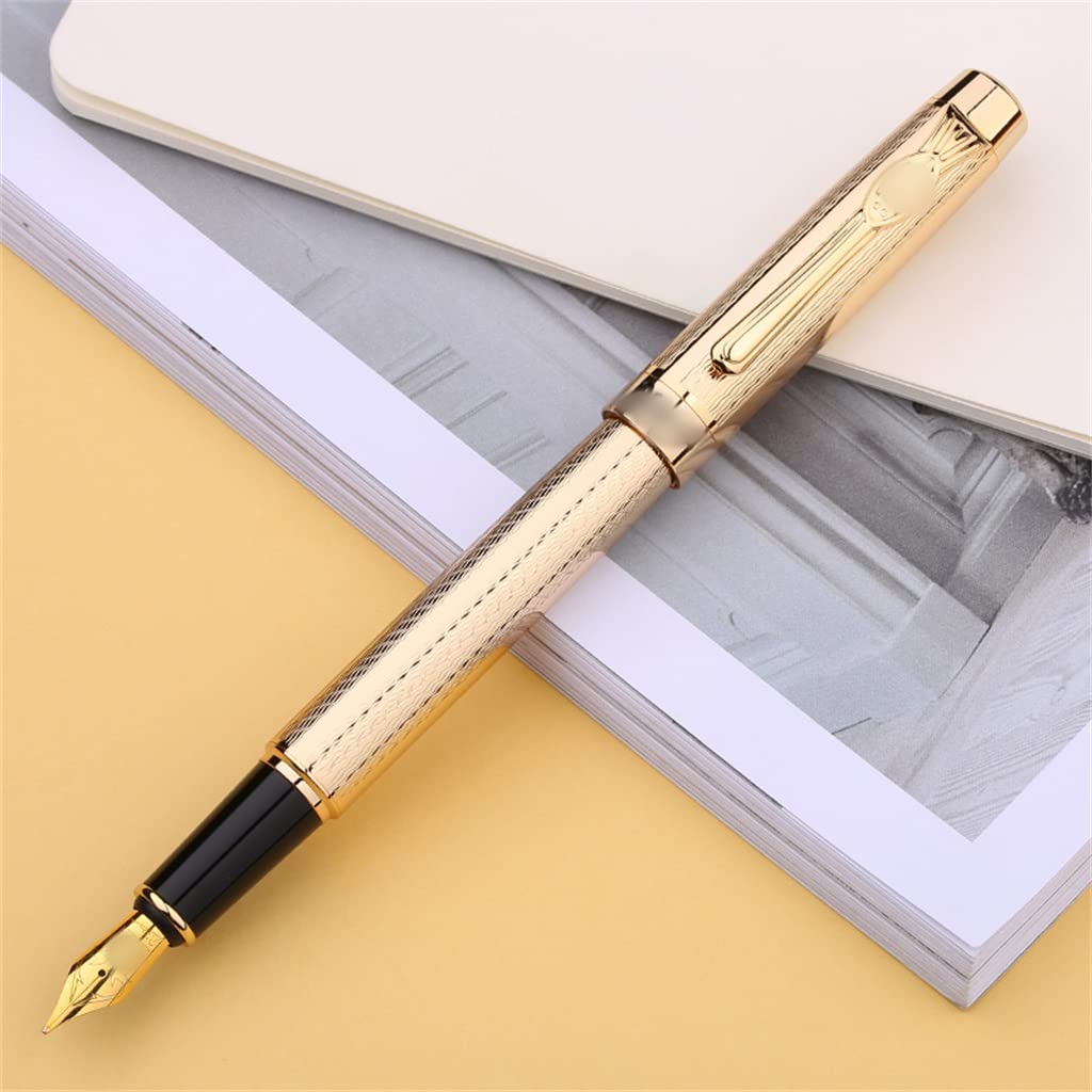 Penna stilografica media da 0,6 mm, con clip dorata, penna a inchiostro per ufficio, lavoro, scuola