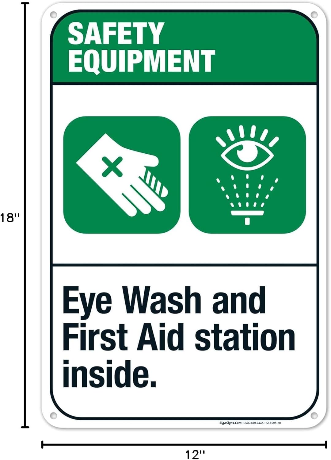 Eye Wash and First Aid Station Inside Sign, ANSI Safety Equipment Sign, 12x18 Inches, 55 mil Thick HDPE (high Density polyethylene), Made in USA