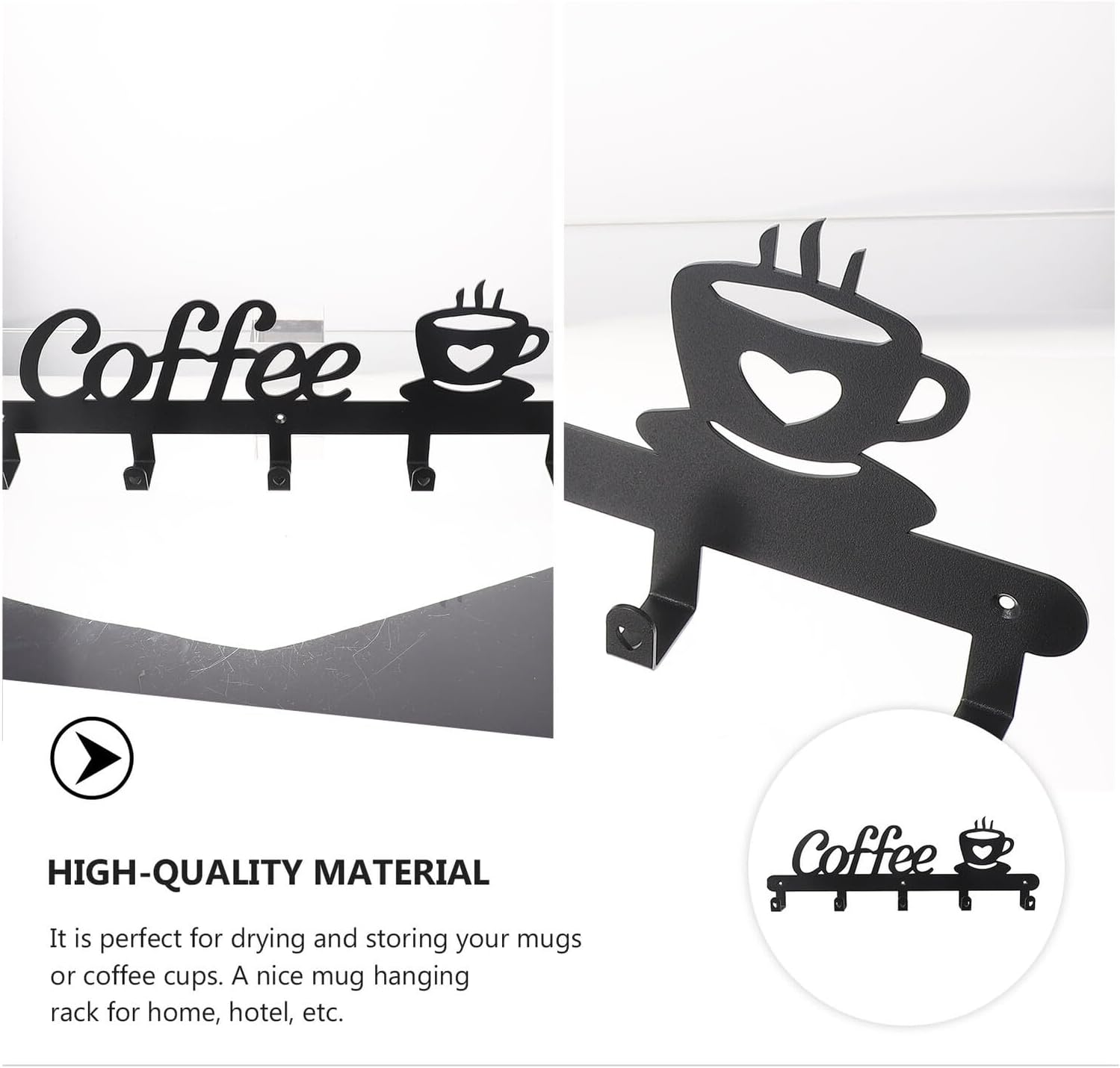 Metal Mug Hanging Hook Rack for Coffee Cup Storage and Drying Rustic Black Metal Coffee Mug Holder Organizer Easy Install Decorative Kitchen Display