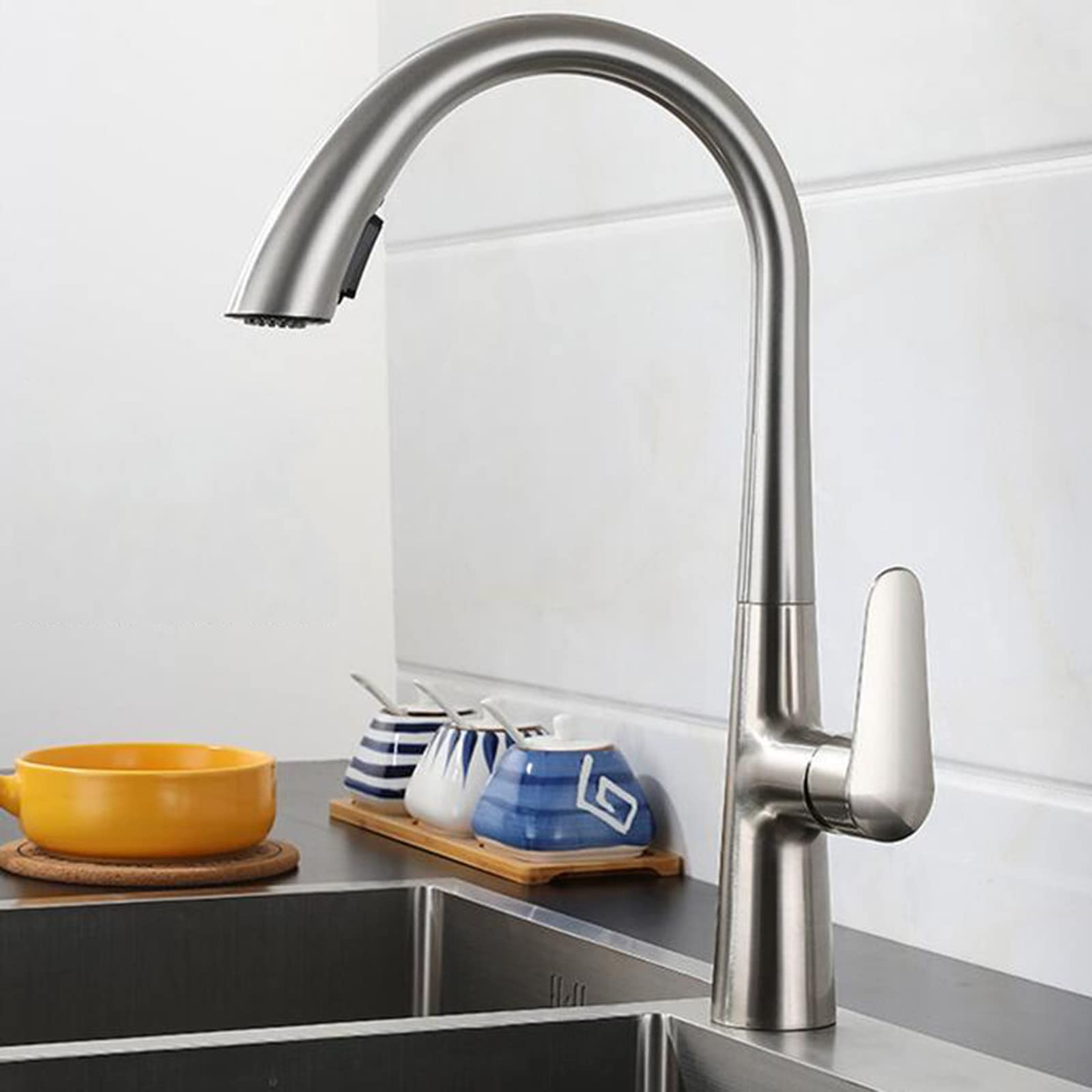 Pull-Down Kitchen Faucet with Multi-Function Sprayer and Swivel Design for Modern Sinks