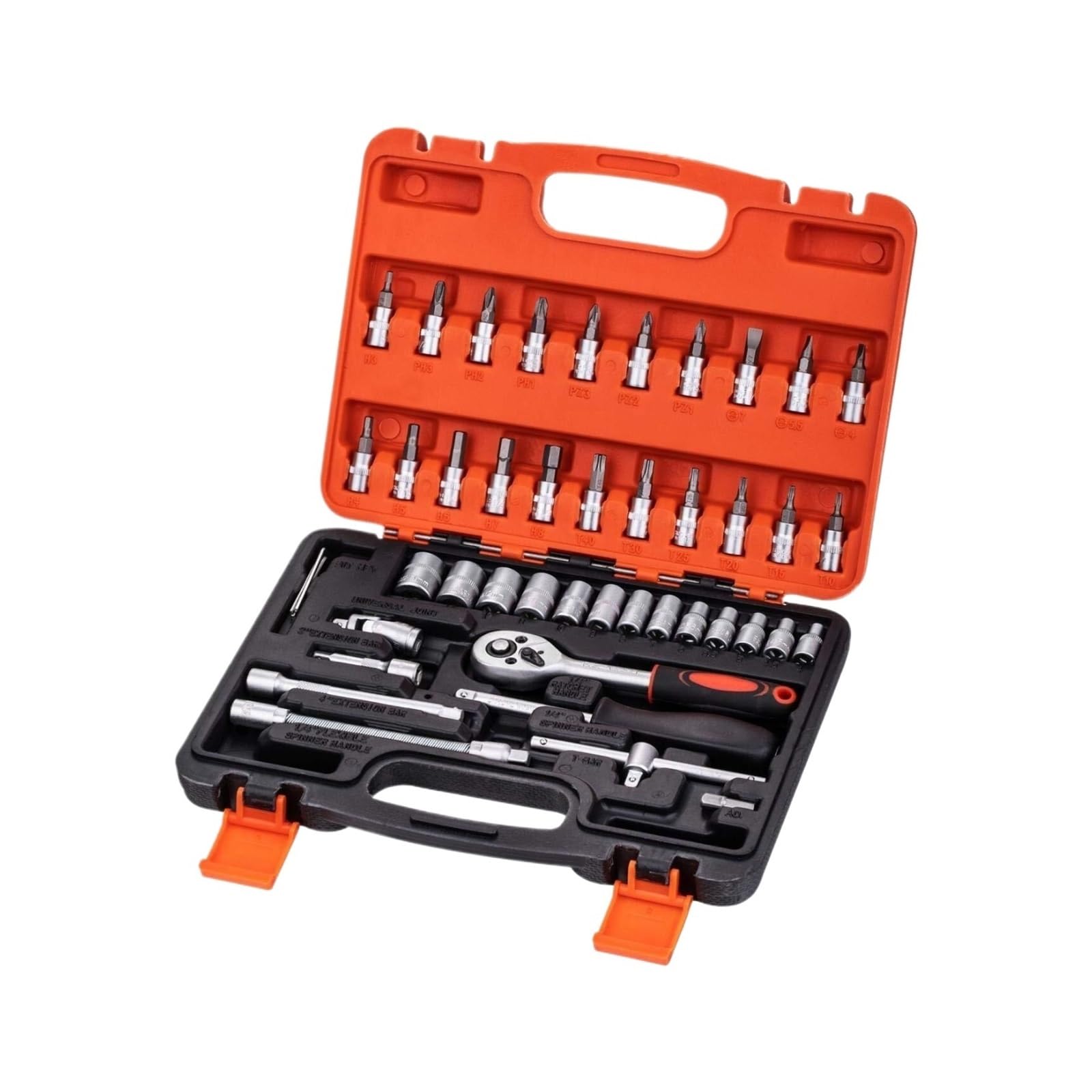 Zestaw Narzędzi Walizka na Narzędzia 46PC 1/4" Napęd Grzechotkowy Klucz Nasadowy Gwiazda Hex Torx Bity Z Pudełkiem Do Przechowywania Naprawy Samochodów Wszechstronny