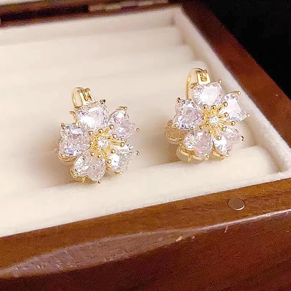 Dainty Gold Crystal Flower Hoop Earrings Hypoallergenic Opal Floral Statement Earrings Trendy Prom Banquet Jewelry Accessory Presents for Women Wife - Image 7