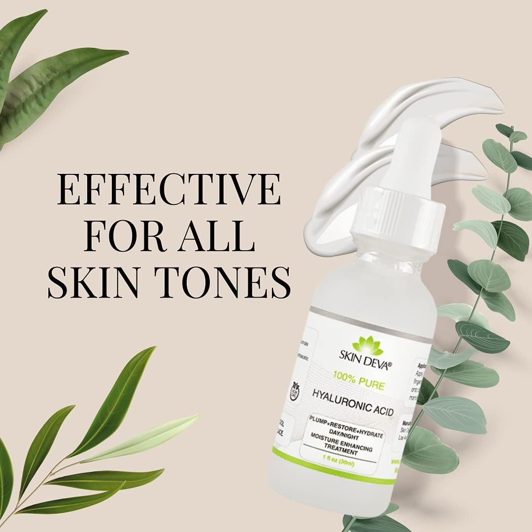 Skin Deva 100% Pure Hyaluronic Acid Serum for Face – Hydrating Facial Serum to Help Plump and Smooth the Appearance of Fine Lines – Lightweight Moisture Boost for All Skin Types – Pack of 2