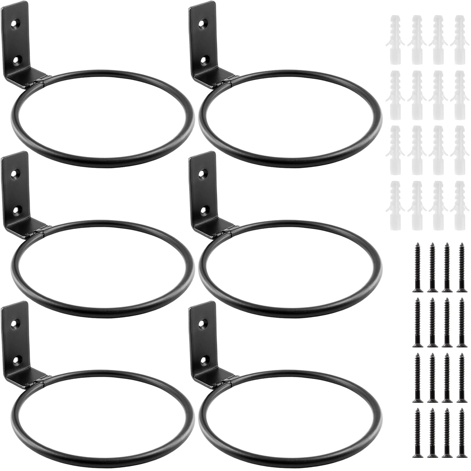 Jiozermi 6 Pack 8 inch Flower Pot Holder Ring, Wall Mounted Black