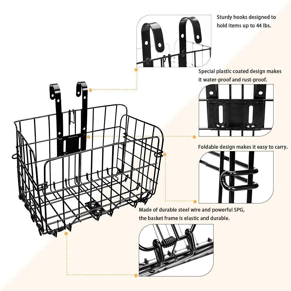 1 cestino anteriore pieghevole per bicicletta, cestino posteriore pieghevole in rete metallica, borsa anteriore staccabile, borsa per bicicletta, accessori per mountain bike, per donne e