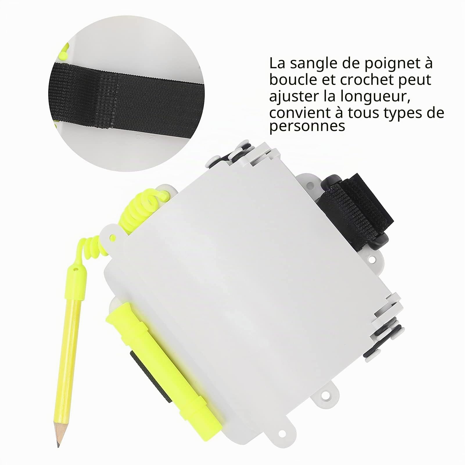 Tableau de Poignet de Plongée sous-Marin, avec Bloc-Notes Réglable y Crayon Rétractable, Tablette D'Écriture Réutilisable, Writing Slate Ardoise Plongée Adulte, Spécialement Conçu pour Les Plongeurs