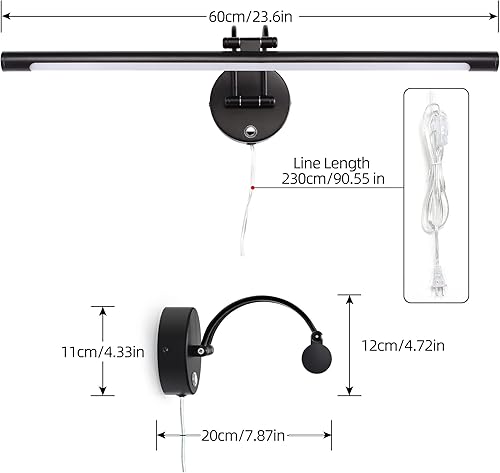 Miniatura 7 de MantoLite Lámpara LED regulable para tocador de baño, 12 W, 24 pulgadas, luces de pared para gabinete, iluminación interior, lámpara de lectura