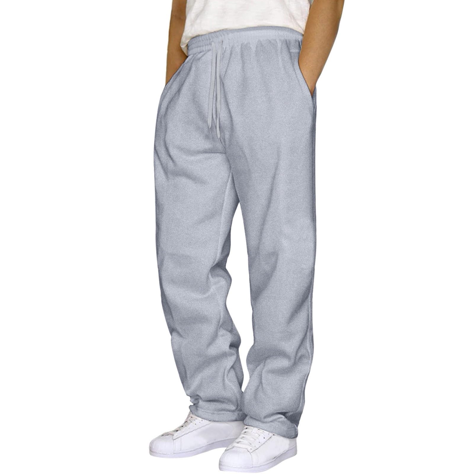 Baggy Sweatpants Mens Wide Leg Open Bottom Lounge Pants Elastic Waist Straight Leg Athletic Joggers Casual Loose Trousers