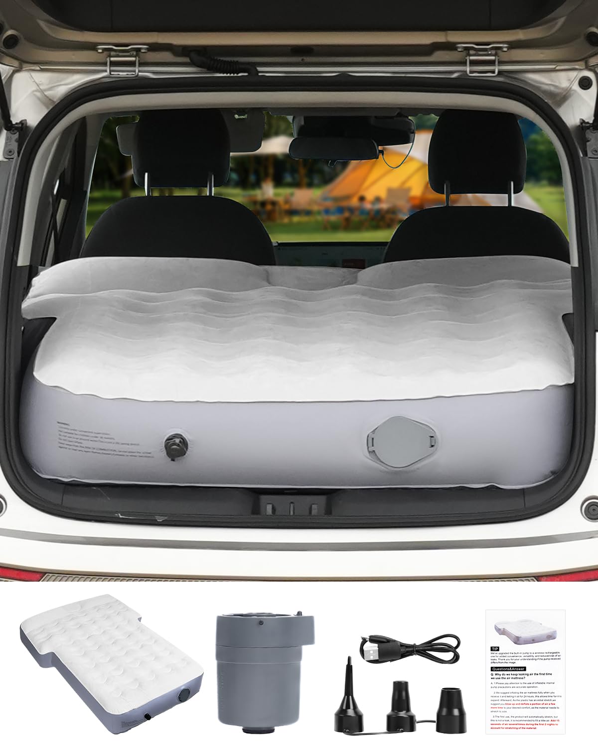 Materasso gonfiabile Auto Materassino gonfiabile SUV Materasso per Auto Bagagliaio PVC Floccante Portatile Universale con Cuscino & Pompa Incorporati per Viaggio Station Wagon Campeggio