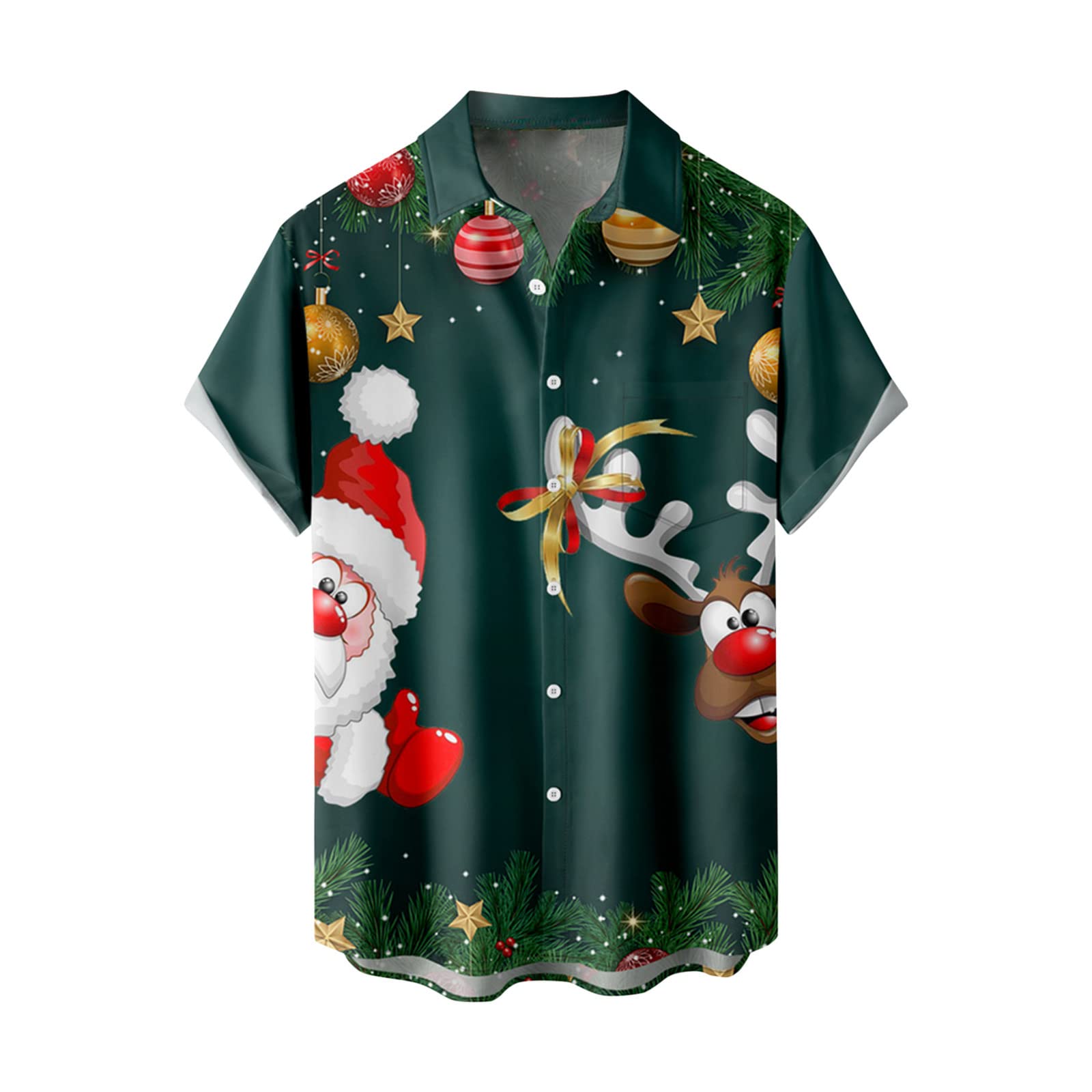 Christmas Thanksgiving Shirts for Men Printed Button Down Short Sleeve Xmas Summer Casual Holiday Beach Shirts