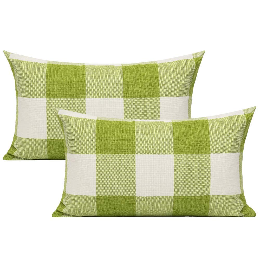 VAKADO 12x20 Inch Outdoor Green White Buffalo Plaids Decorative Lumbar Throw Pillow Cases Farmhouse Retro Checked Rectangle Cushion Covers Home Decor
