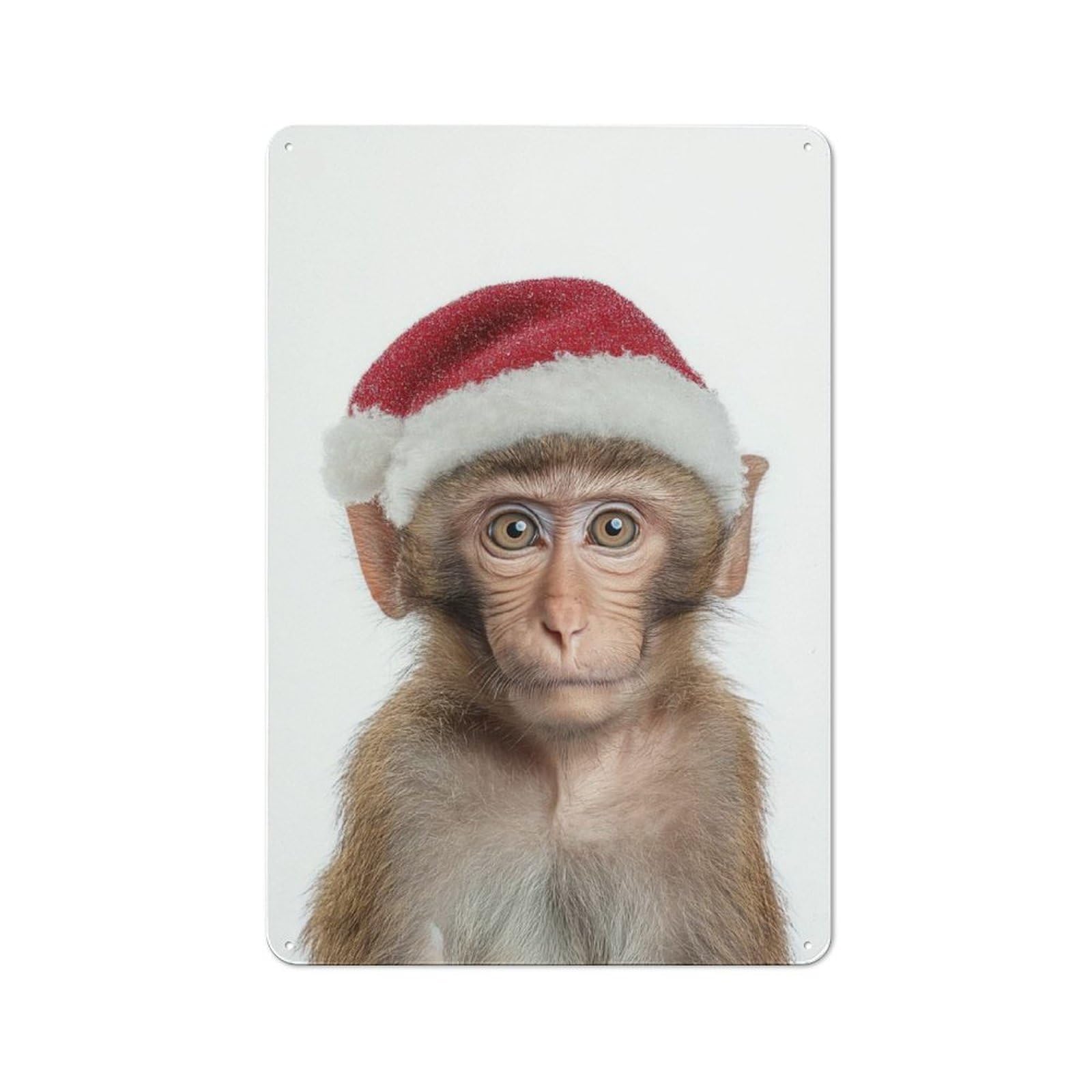 Junmoney Monkey Wearing A Christmas Santa Hat For Man Cave Or Games Room, Retro Tin Sign 30X20cm, A Christmas Gift For People Styling Man Cave And Games Room