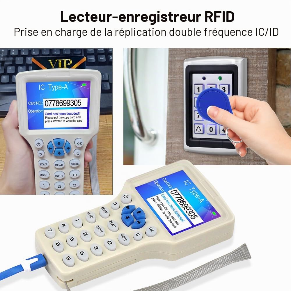 Copieur de contrôle d'accès 125 kHz 13,56 MHz lecteur RFID ID IC UID Fob Duplicateur avec 10 porte-clés inscriptibles Interface USB