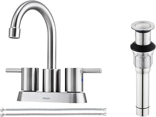 PARLOS 1438202PD-2108602 - Grifo de lavabo giratorio de 2 manijas para lavabo de baño grifo mezclador de tocador de 3 agujeros con montaje de