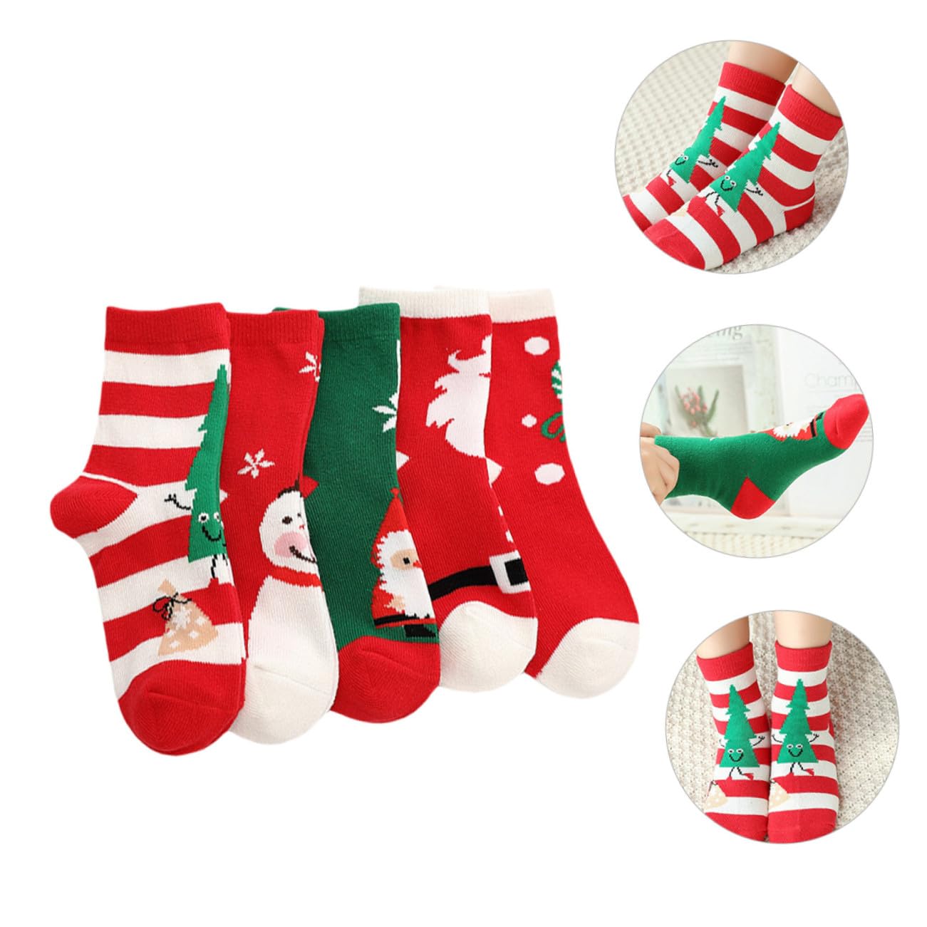 5pares Medias De Navidad Para Calcetines De Algodón Cálidos De Dibujos Animados De Calcetines Navideños Para Colgar El Árbol De Navidad