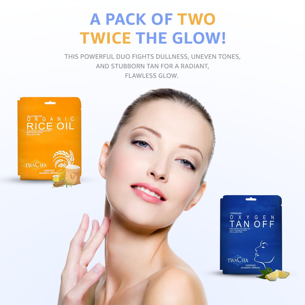 Twacha Rice Oil & Tan Off Facial Kit | for Radiant & Even Toned Skin that Fights Dark spots & Hyperpigmentation | All Type Of Skin | Ideal for both Men & Women | Paraben & Sulphate Free | Pack of 2 ( 2*53 gm) 2