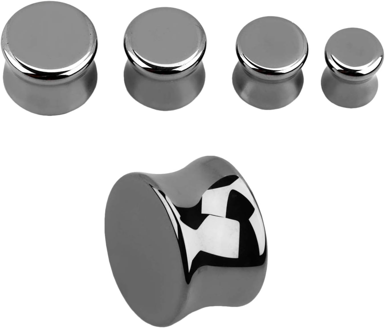 Pierced Owl - Hematite Stone Double Flared Plug Earrings, Sold as a Pair - Image 2