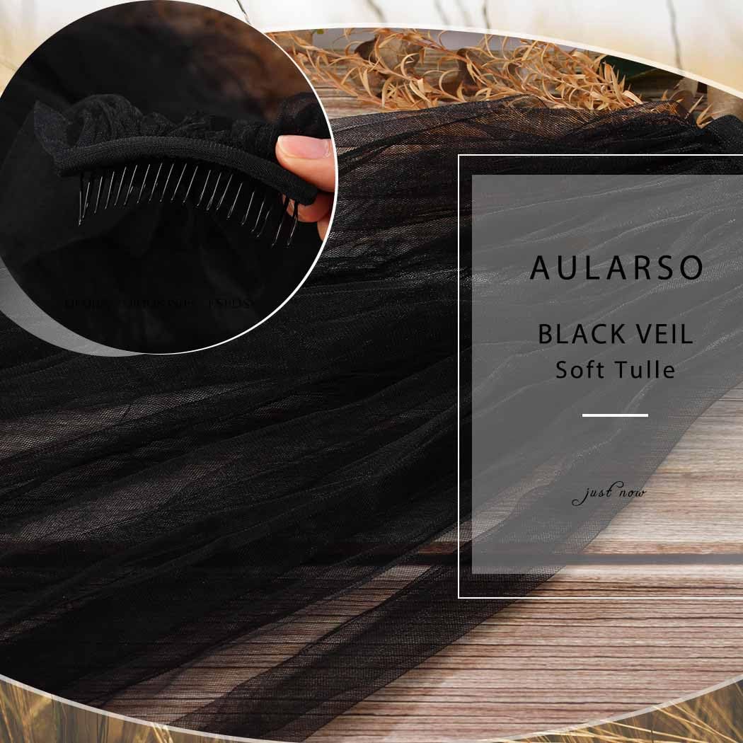 Aularso Black Cathedral Veil 1Tier Lace Wedding Veils Vintage Bridal Veils Simple Drop Veils for Halloween Costumes: Black-1 Tier