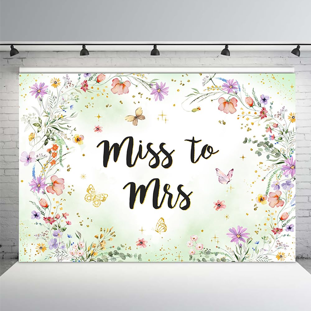 MEHOFOND 7x5ft Floral Miss to Mrs Background Wildflower Bridal Shower Backdrop Fall in Love Bridal Shower Decorations Wedding Party Decorations Bride