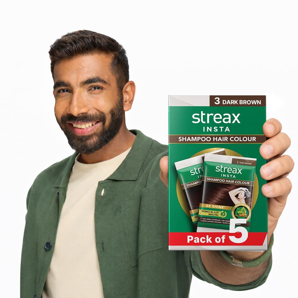 Streax Insta Shampoo Hair Colour for Women and Men, Dark Brown- Pack o