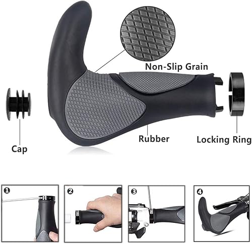 Miniatura 3 de Yakamoz Empuñaduras ergonómicas para manillar de bicicleta con anillo de bloqueo antideslizante para ciclismo MTB Mountain Road Bicicleta plegable
