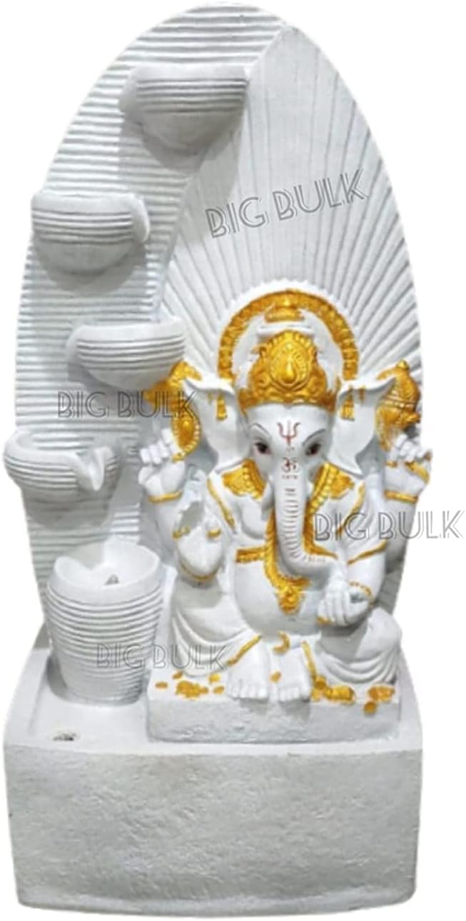 Kamal/Lotus Ganesh Gannpati Fiber Indoor Outdoor Fountain with Led Lights for Home Decor and Office Decoration Or Gifting (Big:Size;: 90 cm X 65 cm X 65 cm) (Ganesh Fountain)