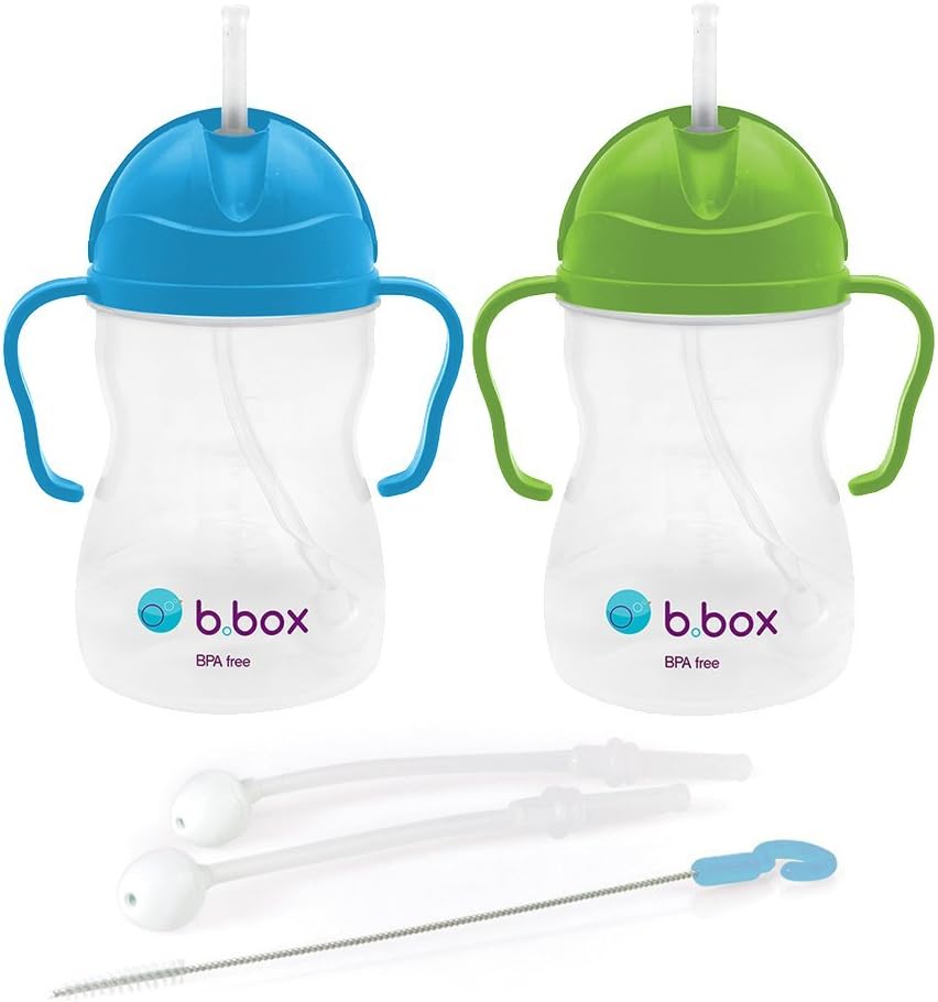 b.box Weighted Sippy Cup Replacement Straws and Cleaner Set, Apple/Blueberry