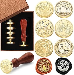 Wax Seal Stamp Set, 6 Pieces Sealing Wax Stamps Copper Seals 1 Wooden Handle, Wax Stamp Kit for Cards Envelopes, Invitations, Wine Packages (World)
