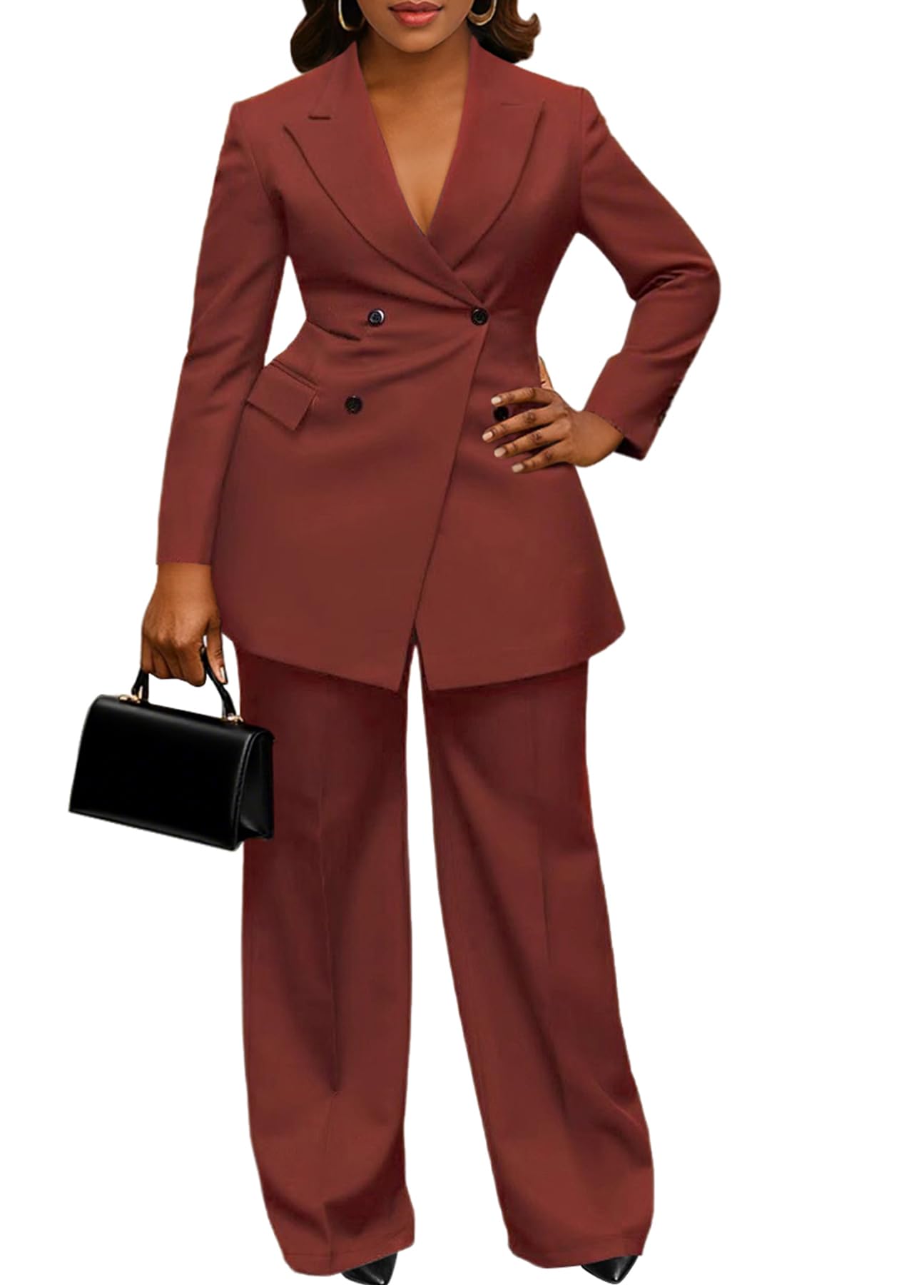 Tcremisa Blazer Sets for Women 2 Piece Pants Suit Dressy Double Breasted Blazer Pants Set Business Office Outfits